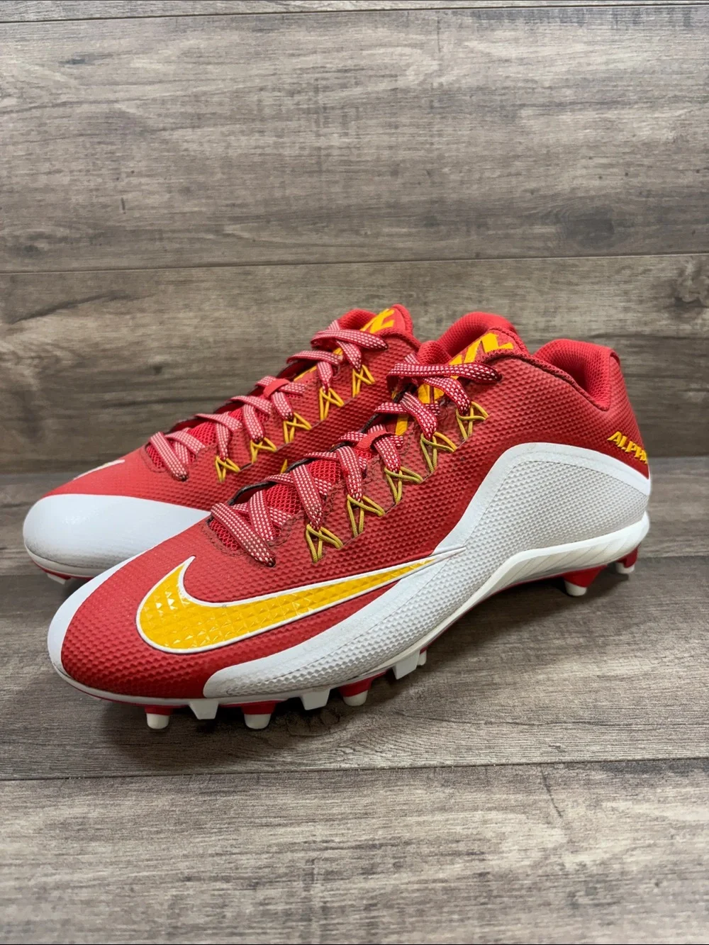 Nike Alpha Pro 2 3/4 TD Football Cleats 729445-616 Red Yellow Mens size 12